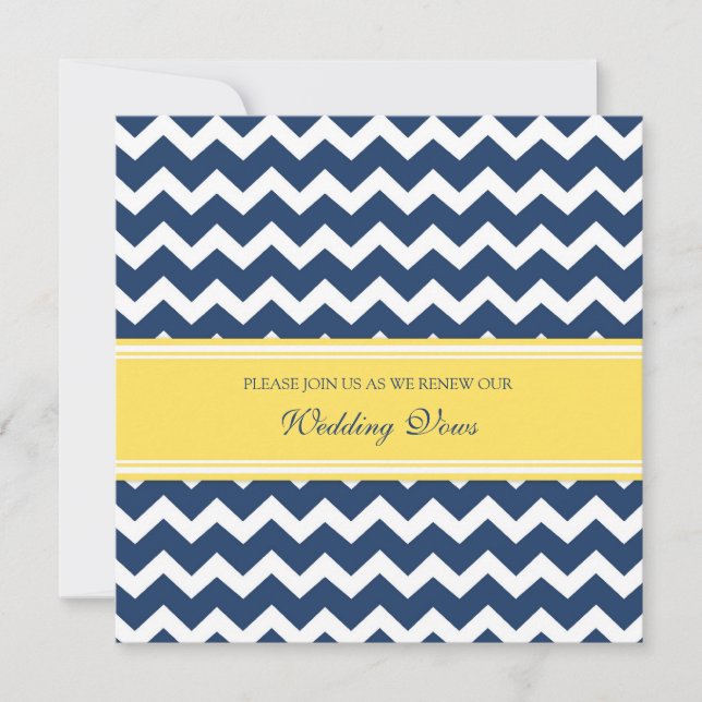 Blue Lemon Chevron Wedding Vow Renewal Invitations (Front)