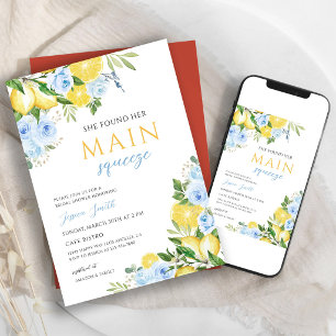 Blue Lemon Citrus Floral Bridal Shower Invitation