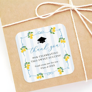 Blue Lemon Citrus Graduation Thank You Square Sticker