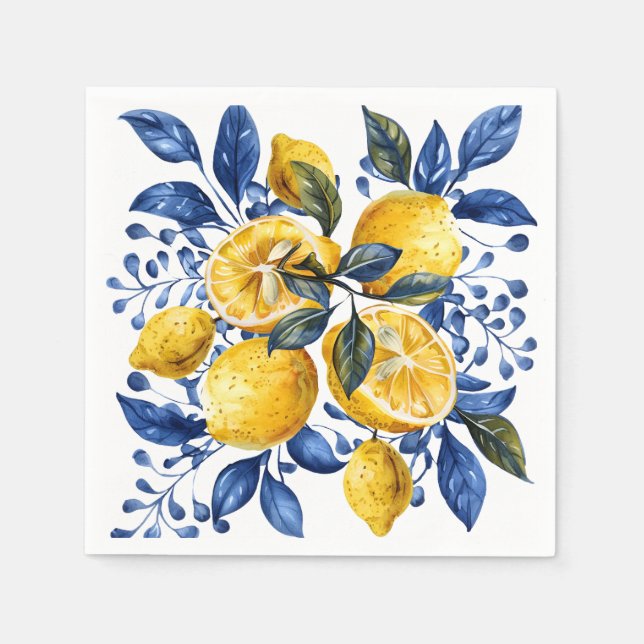 Blue Lemon Citrus Summer  Napkin (Front)