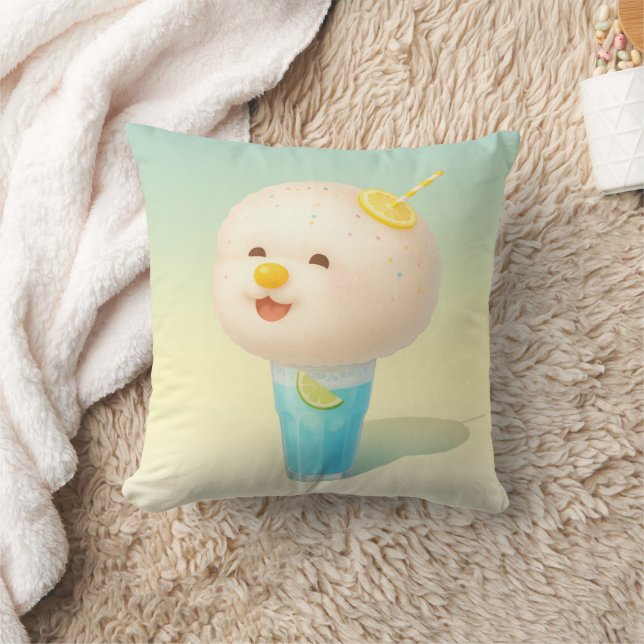 Blue Lemon Float: Smiling Bichon Cotton Candy Cushion (Blanket)