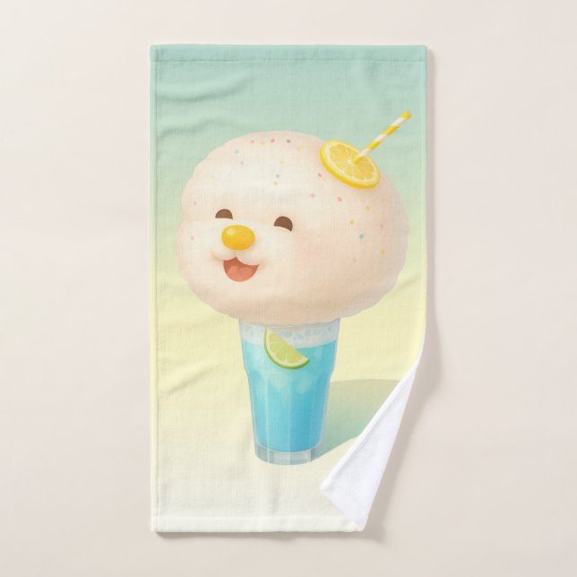 Blue Lemon Float: Smiling Bichon Cotton Candy Hand Towel (Hand Towel)