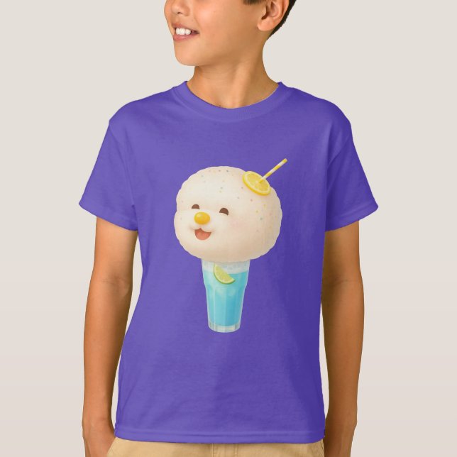 Blue Lemon Float: Smiling Bichon Cotton Candy T-Shirt (Front)