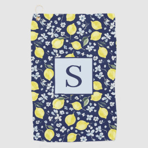 Blue Lemon Floral Monogram  Golf Towel
