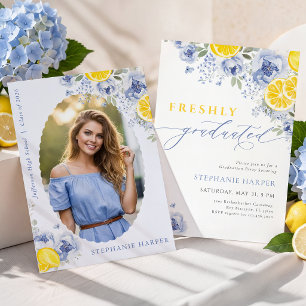 Blue Lemon Freshly Graduated Invitation