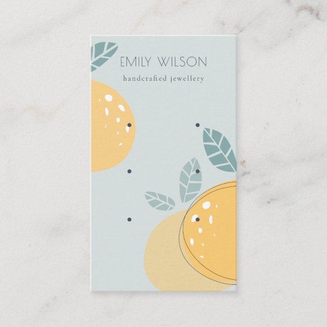 Blue Lemon Fruity Abstract Bold 3 Earring Display Business Card (Front)