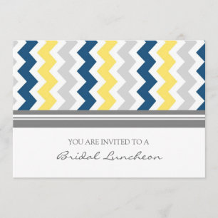 Blue Lemon Grey Chevron Bridal Lunch Invitation