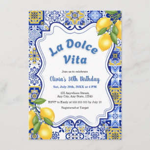 Blue Lemon Italian La Dolce Vita 30th Birthday Invitation
