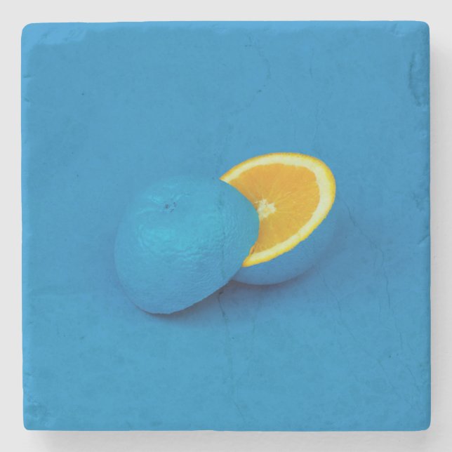 blue lemon sliced into two halves stone coaster (Front)
