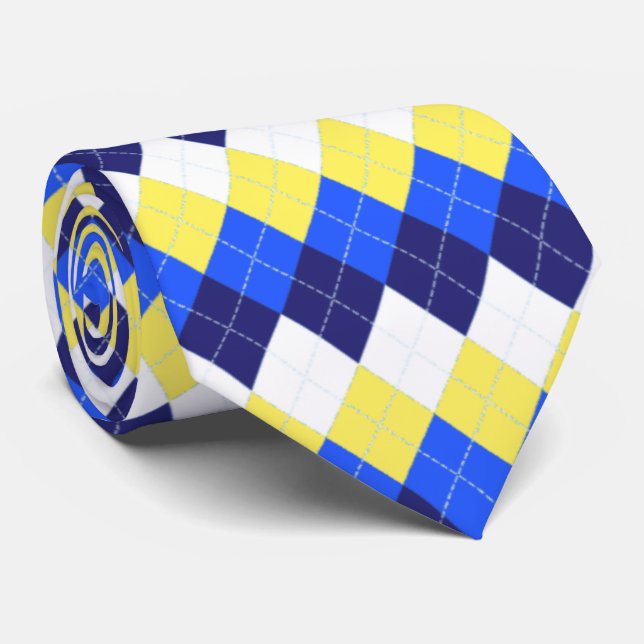 Blue, Lemon Yellow and White Argyle Tie (Rolled)