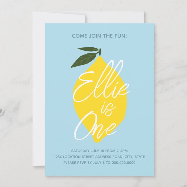 Blue Lemonade First Birthday Invitation  (Front)