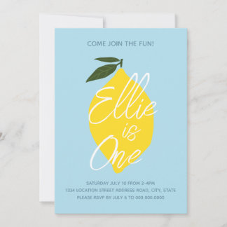 Blue Lemonade First Birthday Invitation 