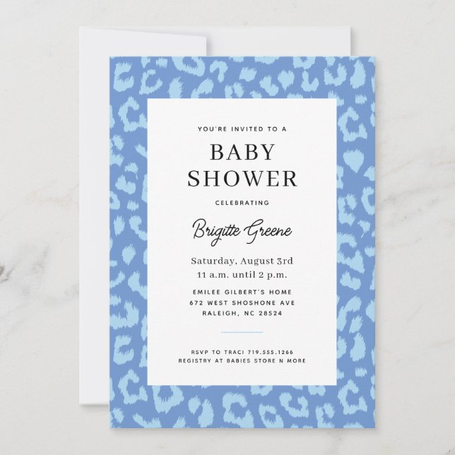 Blue Leopard Animal Print Baby Boy Shower Invitation (Front)