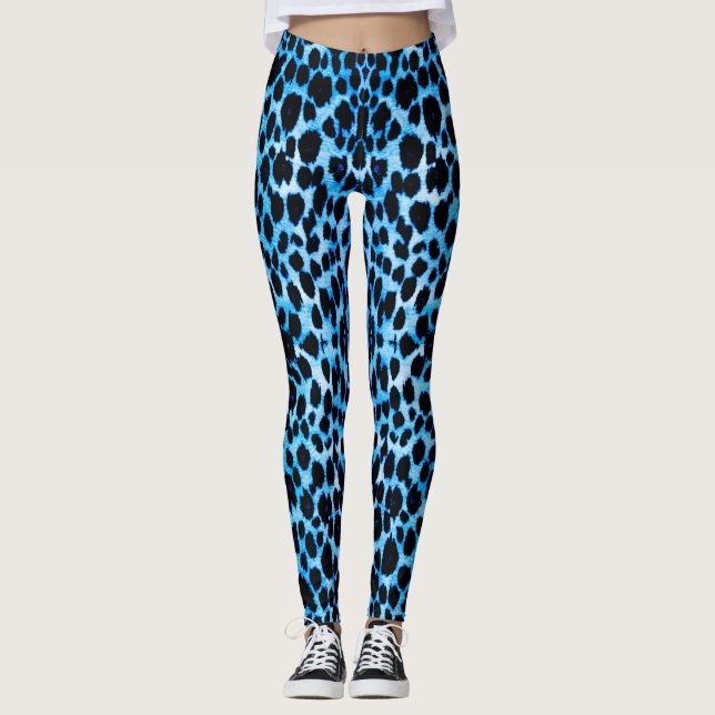 Blue Leopard Animal Print Leggings (Front)