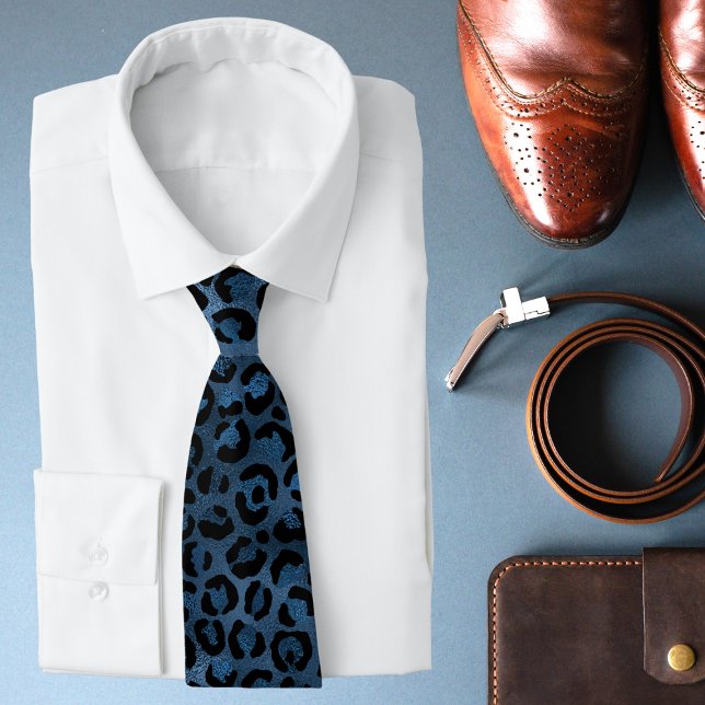 Blue Leopard Animal Print Luxury Stylish Shimmer Tie (Creator Uploaded)