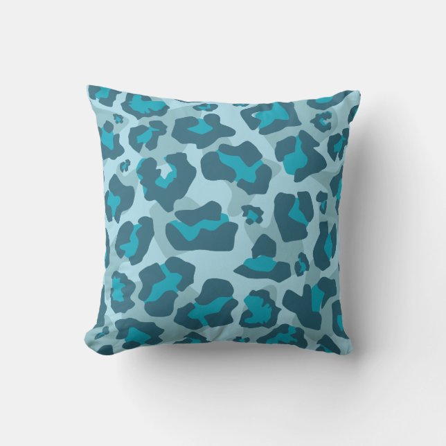 Blue leopard animal print pattern cushion (Front)