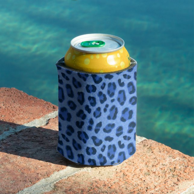 Blue Leopard Animal Print Skin Pattern   Can Cooler (In Situ Pool)