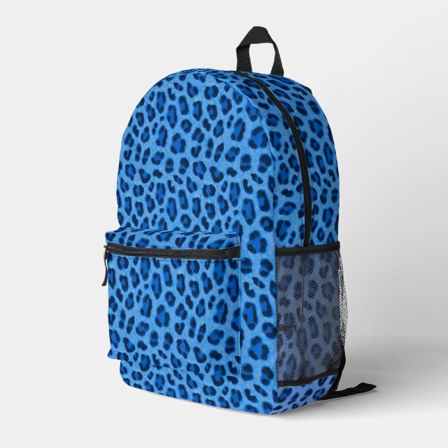 Blue Leopard Animal Print Skin Pattern Printed Backpack (Back Corner Right)