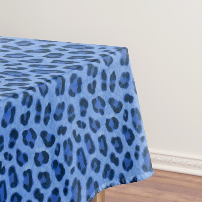 Blue Leopard Animal Print Skin Pattern Tablecloth (In Situ)