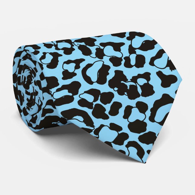  blue Leopard Animal Print Tie (Rolled)