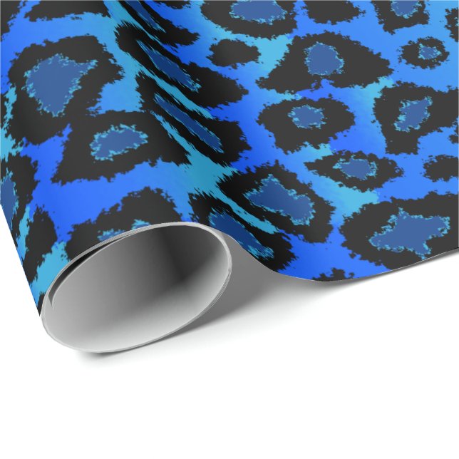 Blue Leopard Animal Print Wrapping Paper (Roll Corner)