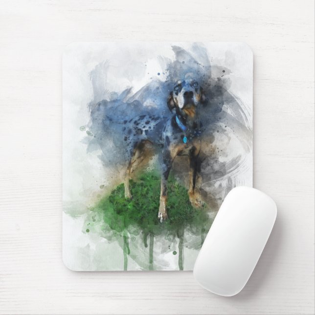 Blue Leopard Catahoula in Watercolor Mouse Pad (With Mouse)
