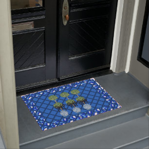 Blue Leopard  Chinoiserie Ginger Jar Doormat Rug
