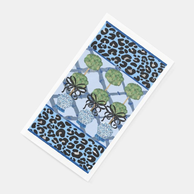Blue Leopard  Chinoiserie Ginger Jar   Paper Guest Napkin (Corner)