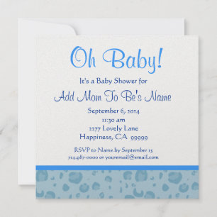 Blue Leopard Confetti Boy Baby Shower Invitation