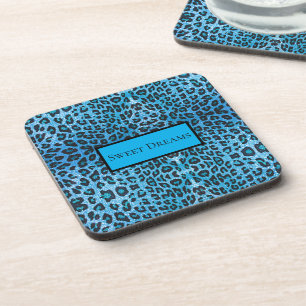 Blue Leopard Faux Sparkle Sweet Dreams Modern Chic Coaster