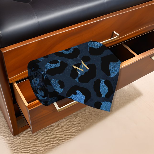 Blue Leopard Glitter Print Gold Monogram Initial Tie (Creator Uploaded)