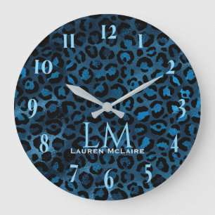 Blue Leopard Personalised Modern Wall Clock