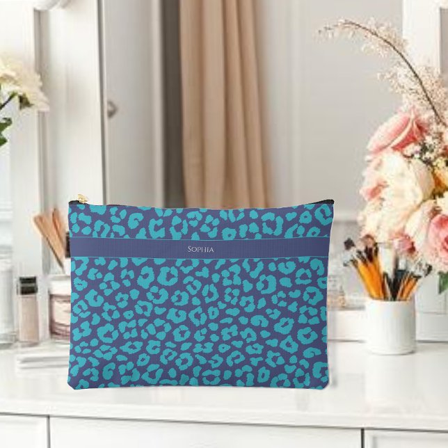 Blue Leopard Print Accessory Pouch (Leopard Pattern Blue- Accessory Pouch )
