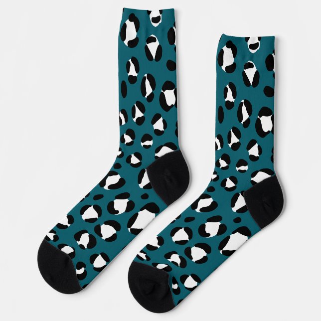 Blue Leopard Print Animal Pattern Fashion Socks (Left)
