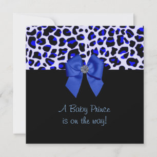 Blue Leopard Print Baby Shower Invitation