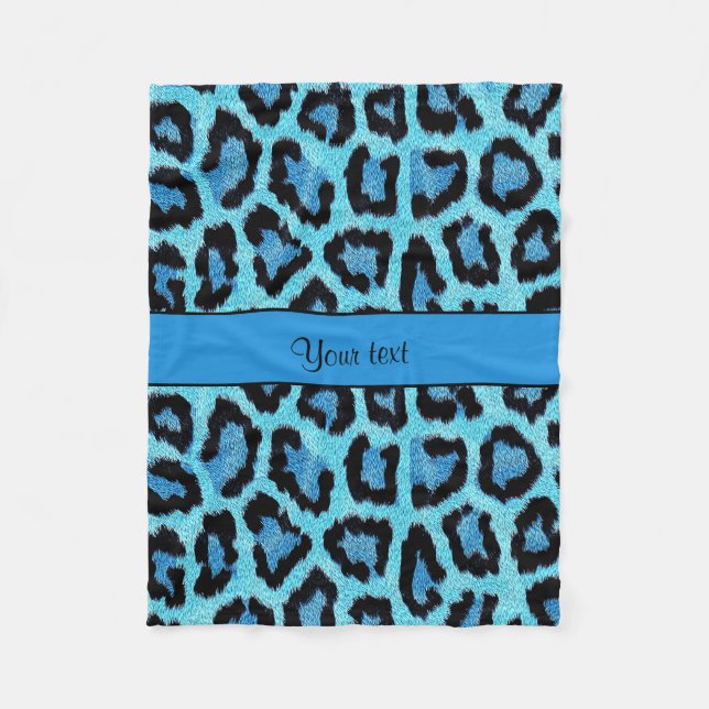 Blue Leopard Print Fleece Blanket (Front)