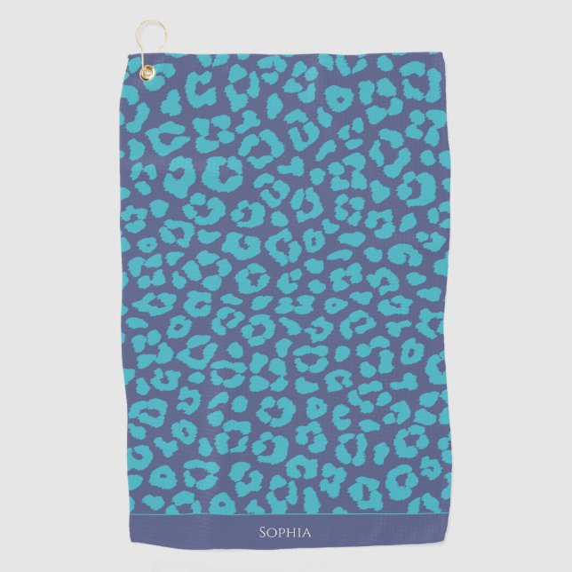Blue Leopard Print Golf Towel (Front)