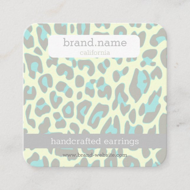 Blue Leopard Print Handmade Jewellery Stud Display Square Business Card (Front)
