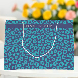 Blue Leopard Print Large Gift Bag