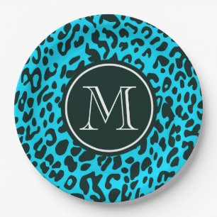 Blue Leopard Print Paper Plate