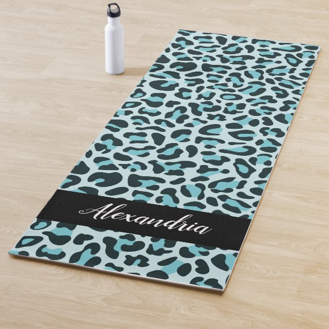Blue Leopard Print Personalised Pilates Yoga Mat (In Situ)