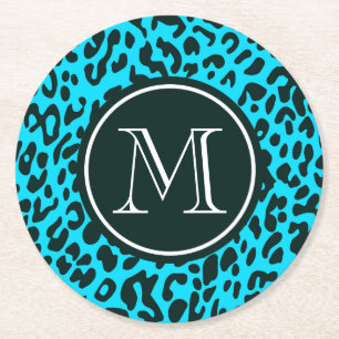 Blue Leopard Print Round Paper Coaster