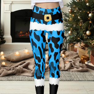 Blue Leopard Print Santa Claus Costume Christmas Leggings