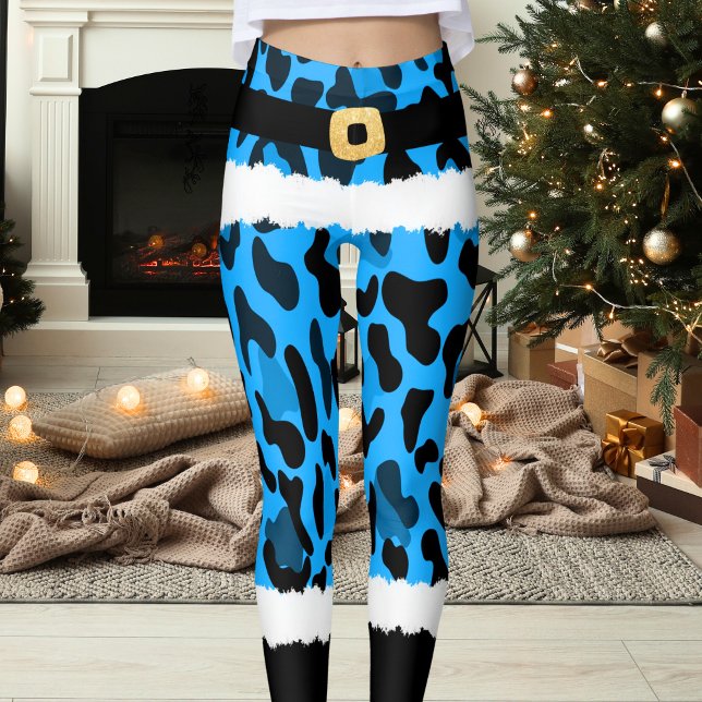 Blue Leopard Print Santa Claus Costume Christmas Leggings (Creator Uploaded)