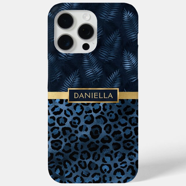 Blue Leopard Print Shimmer Tropical Floral Name Case-Mate iPhone Case (Back)