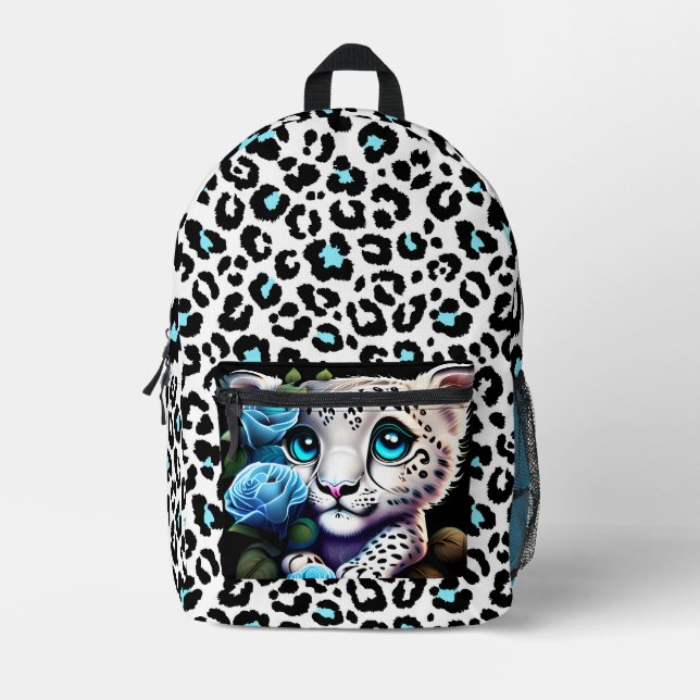 Blue Leopard  Printed Backpack (Front)