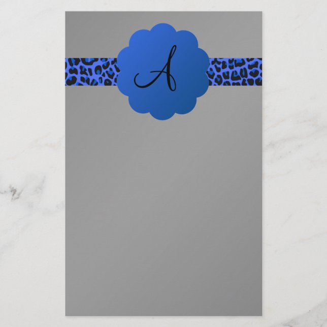 Blue leopard stripe monogram stationery (Front)