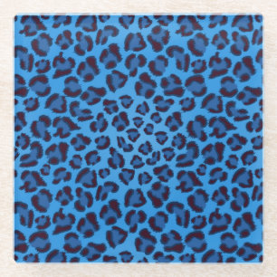 blue leopard texture pattern glass coaster