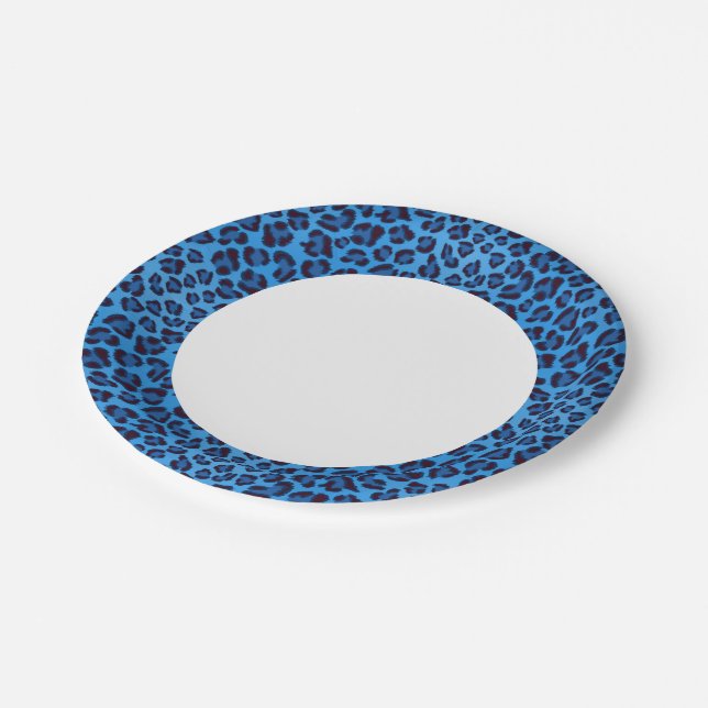 blue leopard texture pattern paper plate (Angled)