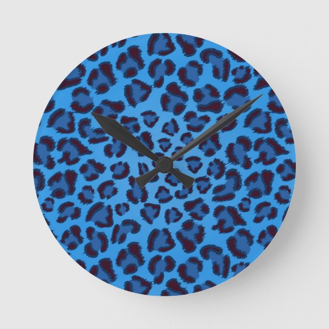 blue leopard texture pattern round clock (Front)